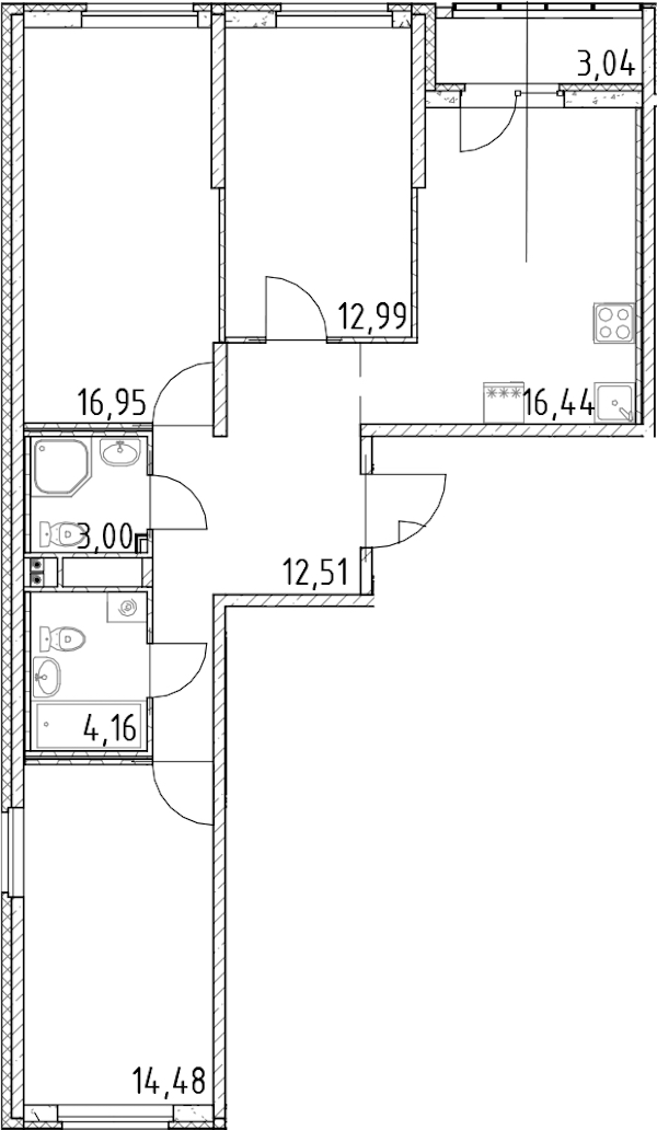 3-комнатная квартира 80.53 м², 10/23 эт., ЖК «Город Первых»
